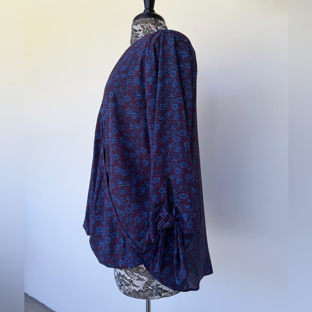 Women's Blue & Burgundy Floral Blouse by West Kei size XL - Picture 3 of 4